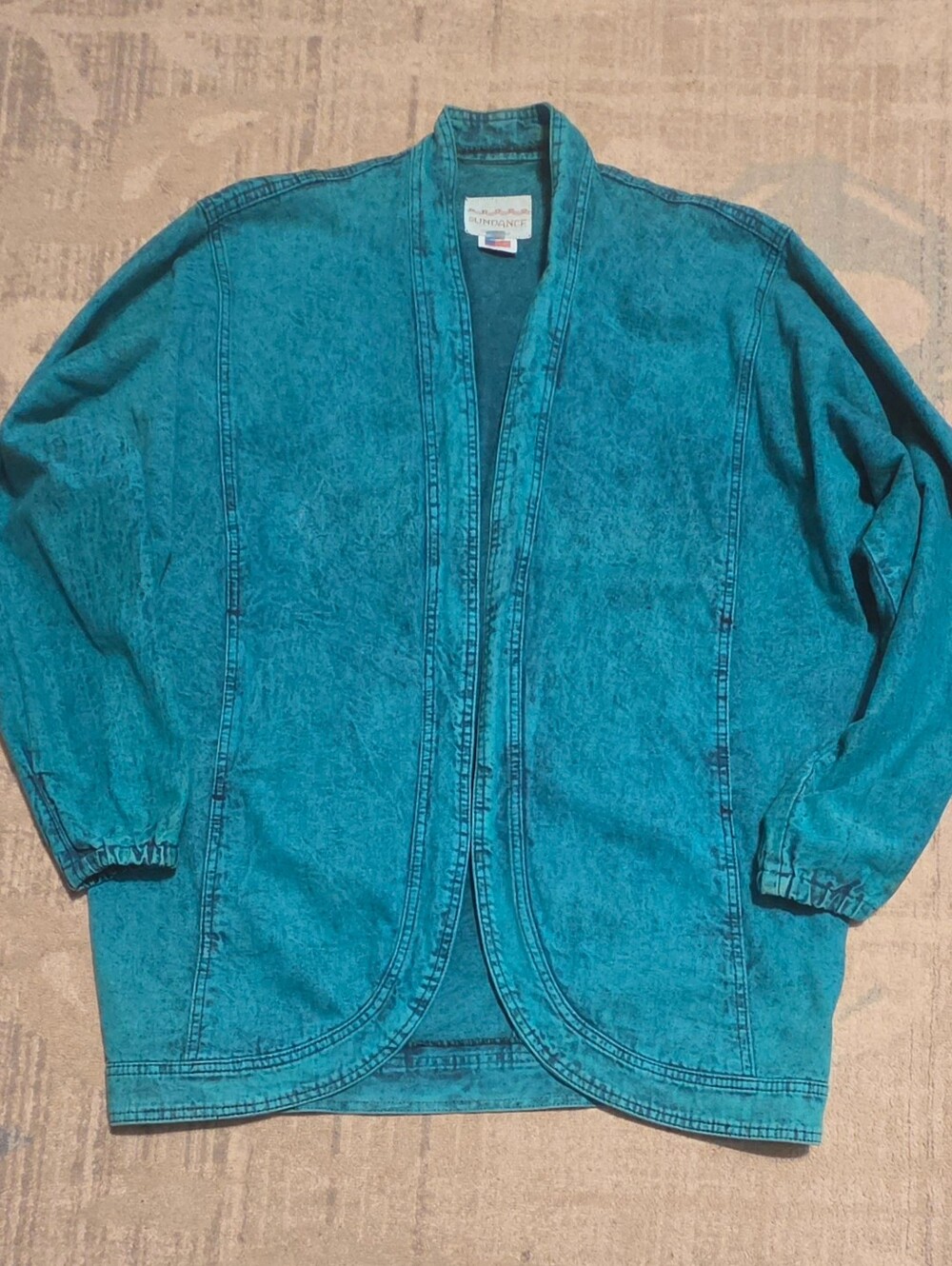 Vintage Sundance Turquoise Acid Wash Oversized Denim Jacket. Size L. LIKE NEW